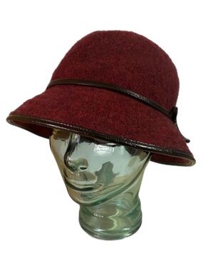 Vintage August Burgundy Wool Felt Bucket Hat Classic Cloche Sophisticated One Sz